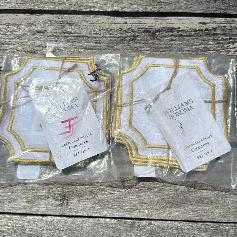 BUNDLE of 2‎ Williams Sonoma Cartouche Monogram Coasters, Set of 4 letter J NWT